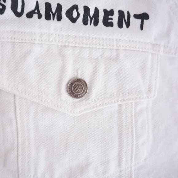 Suamoment Designer White Blue Ombre Button Dill Dyeing Denim Trucker Jacket XL - Picture 10 of 11